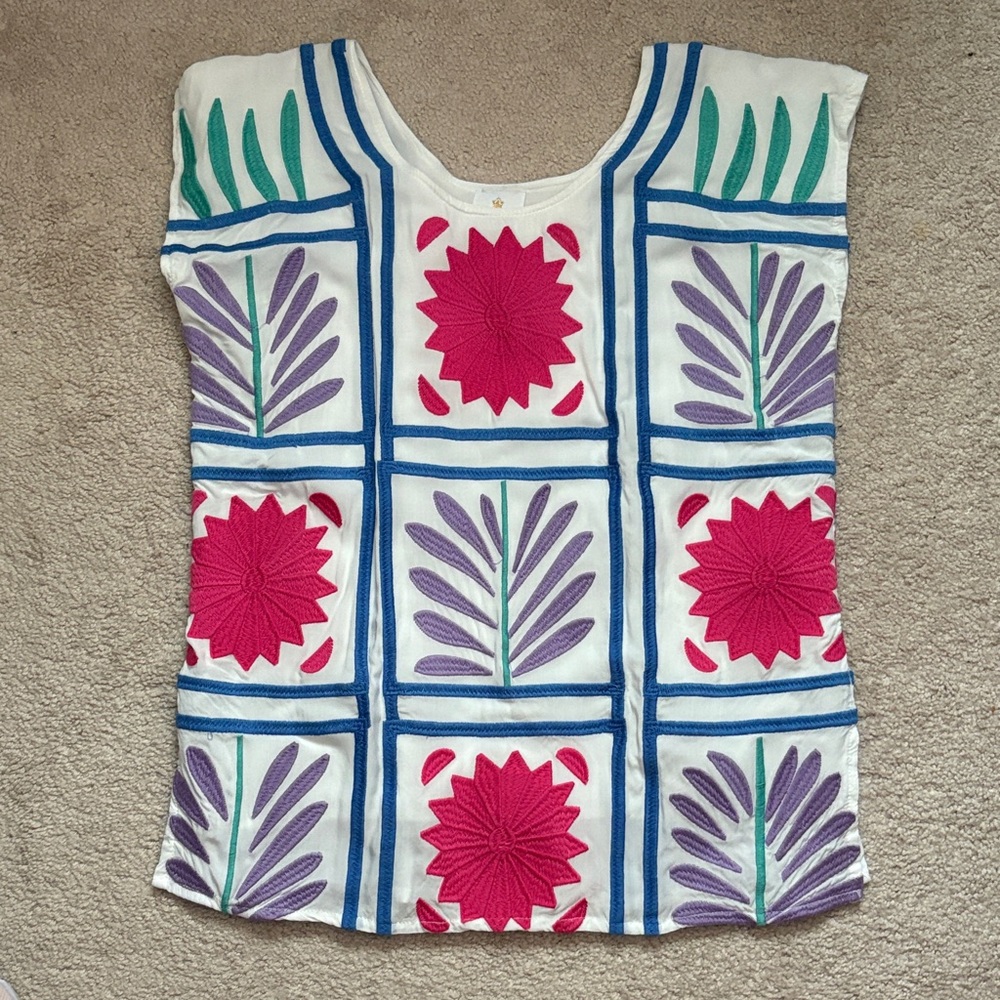 Floral Embroidered Women's Top - White, Pink, Purple, Green